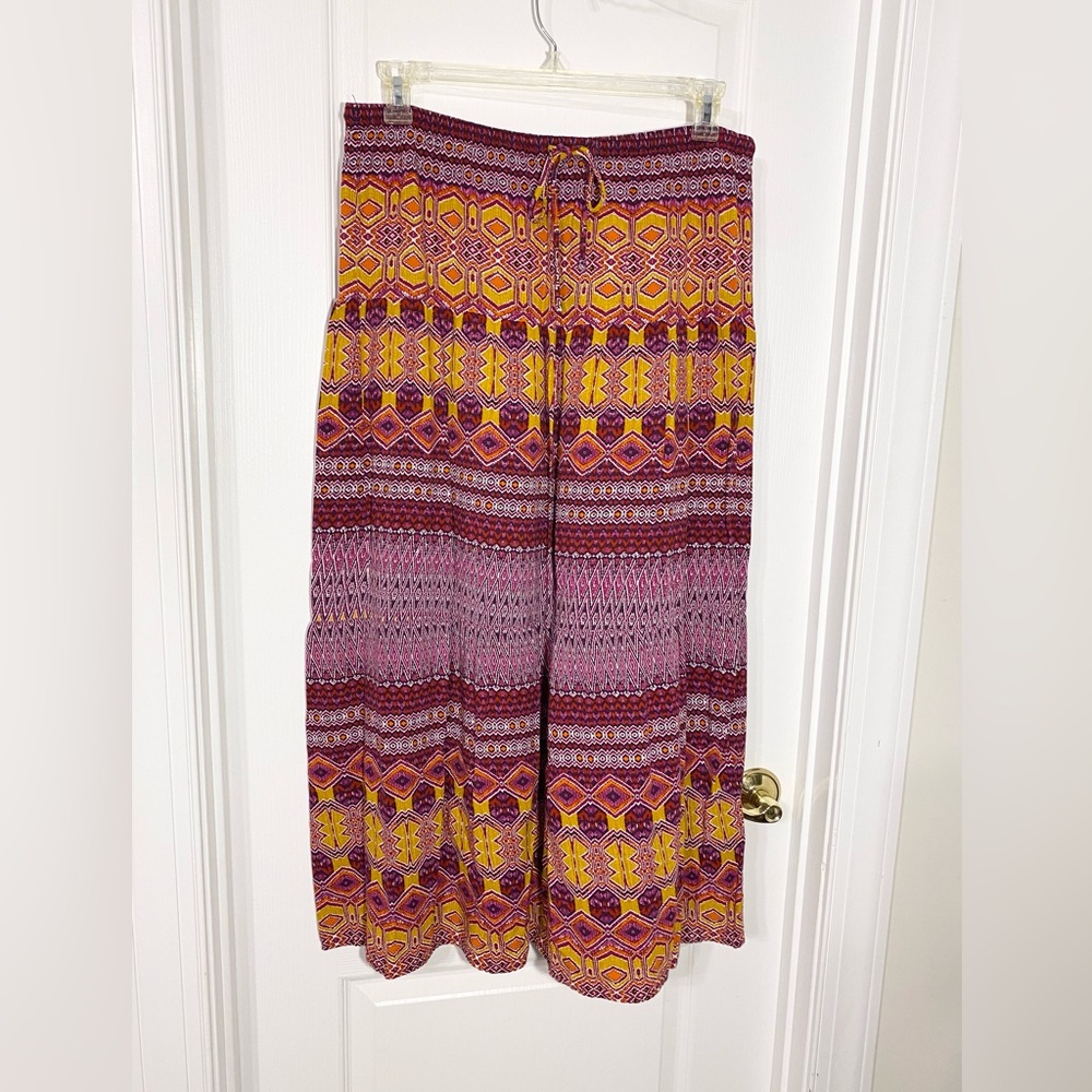 Mossimo Aztec Pattern Tiered Maxi Skirt Drawstring Waist Size XL